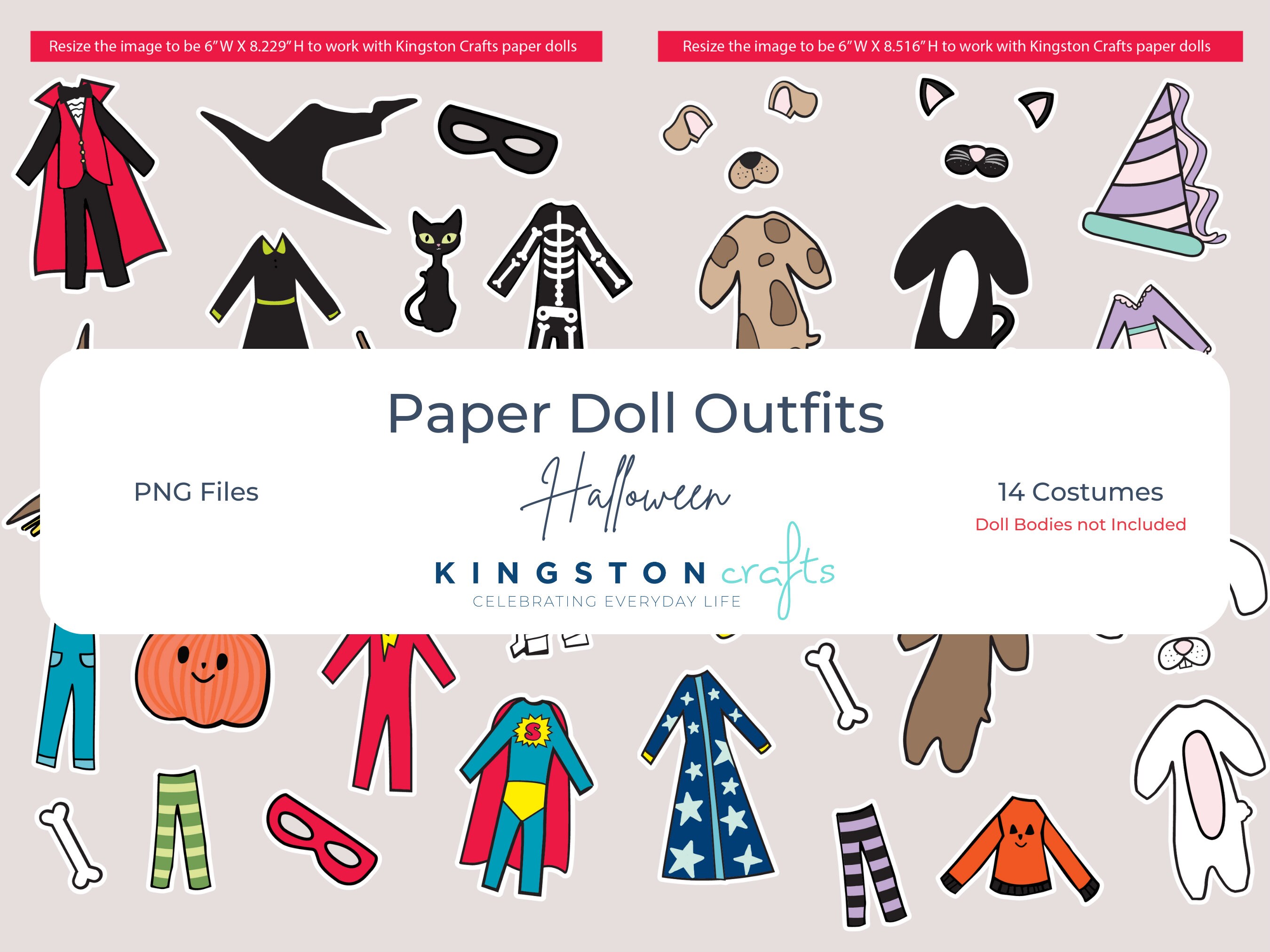 Kingston Crafts Digital Paper Doll Costumes Halloween Etsy