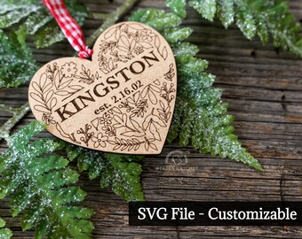 Laser SVG Cut File, Floral Heart Ornament, SVG Floral Heart, Glowforge digital file - Christmas, Anniversary, Personalized, Valentine's Day