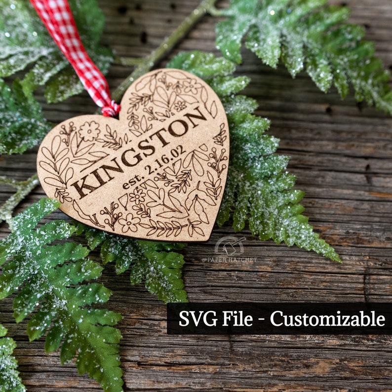Laser SVG Cut File, Floral Heart Ornament, SVG Floral Heart, Glowforge digitale Datei Weihnachten, Jahrestag, Personalisiert, Valentinstag Bild 1