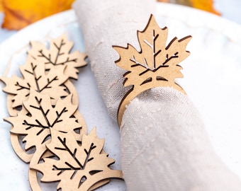 Set of 4 Laser Cut Wooden Fall Leaf Napkin Ring, Party, Housewarming Gift, Hostess Gift