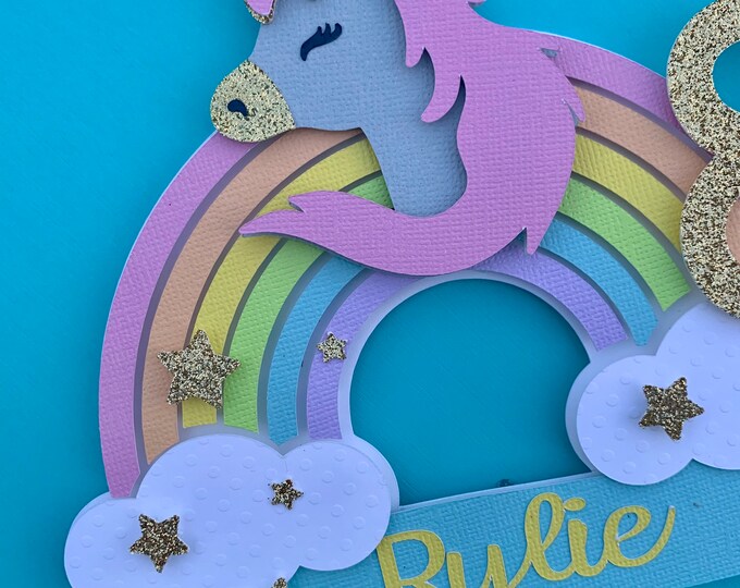 Personalized Pastel Rainbow and Unicorn Cake Topper Rainbow Birthday Decor Unicorn Cake Decoration Unicorn Birthday Party Rainbow Prop