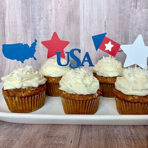 4th of July Cupcake Toppers Patriotic Birthday USA Cupcake Topper Red Blue White Cupcake Topper Independence Day Decor Fourth of July