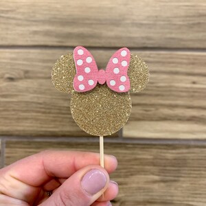 Minnie Mouse Cupcake Toppers | Pink, White & Gold Party Decor | Minnie Birthday Treat Toppers