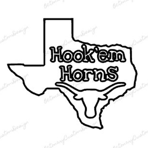 Digital Texas Hook'em Horns Monogram Cuttable Decal SVG, JPG, PNG, Pdf, Silhouette Studio Cut File