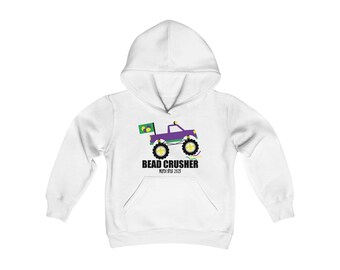 Mardi Gras Bead Crusher New Orleans Louisiana Child Youth Heavy Blend Hooded Sweatshirt