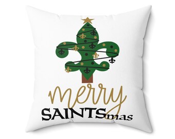 Merry SAINTSmas New Orleans Louisiana Christmas Spun Polyester Square Throw Pillow