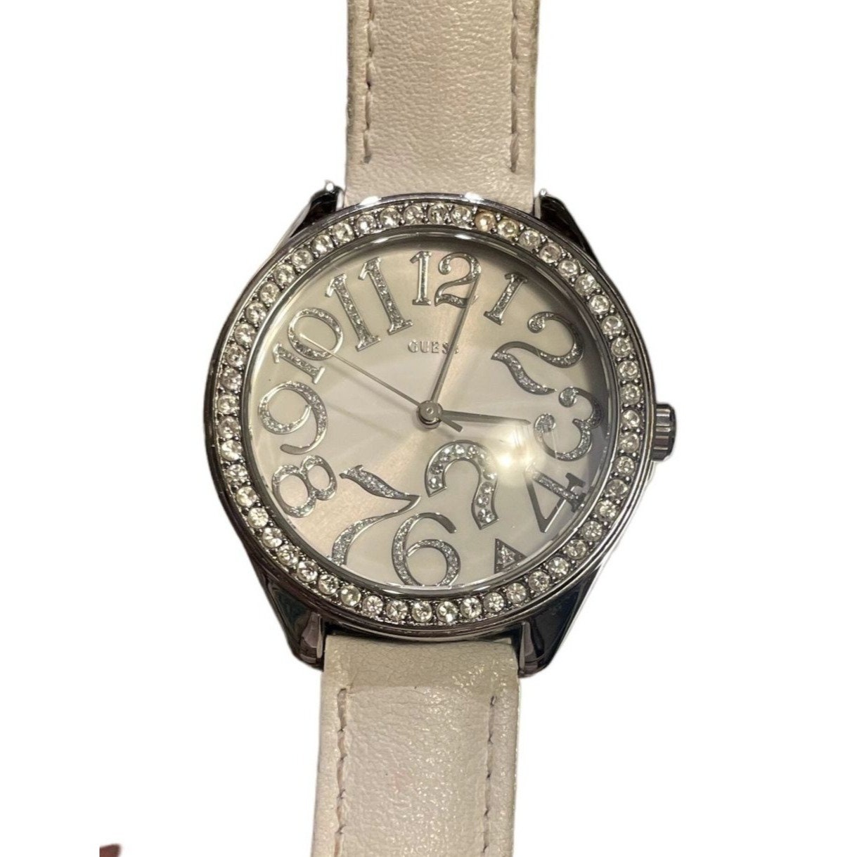 Authentic GUESS Watch Women s White Leather Strap 35mm G75960L New