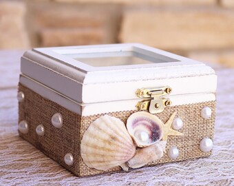 Beach wedding ring box, ring bearer pillow