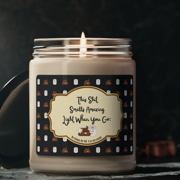 Funny Bathroom Candle, This Shit Smells Amazing Light When You Go 9 oz. Scented Soy Candle, Cute Kawaii Poop Emoji Candle Gift, Funny Candle