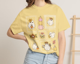 Yellow Daisy Ghost Shirt, Coquette Cute Ghost Top, Floral Spooky Tee, Girly Halloween Farmcore Style Comfort Colors T-shirt, Gift for Her