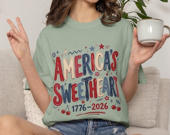America's Sweetheart July 4th Comfort Colors Tee, Faux Oil Painting Style 250th Anniversary Shirt, Chunky Paint Retro 90s Vibe T-Shirt