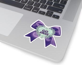 Coquette Satin Bow with Bow "Go Away" Kiss-Cut Sticker, Sassy Subversive Pink Holographic Heart with Lace, Cheeky Kawaii Stationery