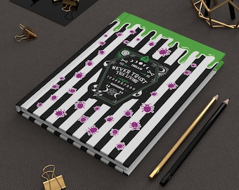 Never Trust the Living Striped Journal, Coffin Shaped Ouija Board Diary, Spooky Hardcover Diary, Fun Goth Stationary Gift, Halloween Gift