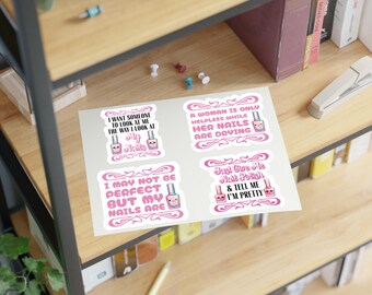 Cute Pink Nail Polish Quote Sticker Sheet, Nail Art Themed Stickers, Salon Sayings Stationery, Kawaii Coquette Nail Tech Gift, Manicure Fun