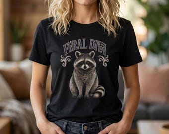 Feral Diva Raccoon Comfort Colors T-shirt, Vintage Style Woodland Animal Graphic Tee, Funny Faux Jewel Art Raccoon Illustration Shirt