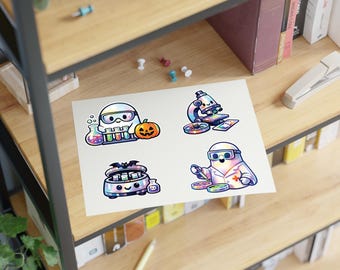 Cute Halloween Medical Laboratory Technician Characters Sticker Sheet Lab Scientist Ghost Sticker Kawaii Clinical Laboratory Tech Stationery