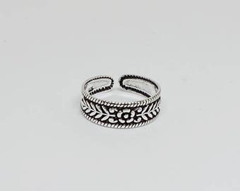 Flower Floral Oxidized Sterling Silver Toe Ring, Boho Ring, Adjustable Ring, Sterling Silver Jewelry