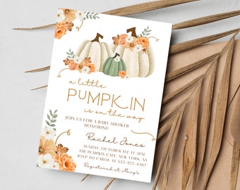 Little Pumpkin Fall Baby Shower Invitation, Editable Floral Pumpkin Invitation, Fall Baby Shower Invitation, Pumpkin Baby Shower, Printable