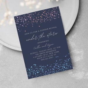 Under The Stars Invitation Template, A Night Under the Stars Gender Reveal Invitation Under the Stars Gender Reveal, Starry Night Invitation