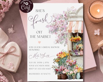 Fresh off The Market Bridal Shower Invitation, Farmer's Market, Floral Chic Bridal Shower Invite, Bridal Brunch, Locally Grown, Spring Bride
