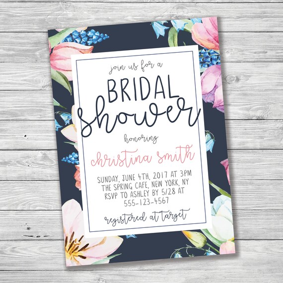 Floral Bridal Shower Invitation Printable Bridal Shower Etsy