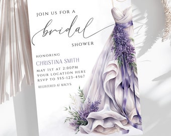 Bridal Shower Invitation, Purple Lavender Bridal Shower, Lavender Bride,  Wedding Dress Invitation, Lilac Wedding Shower, Shower Invitation - Etsy