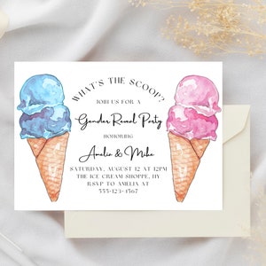What&#39;s The Scoop Gender Reveal Invitation, Ice Cream Gender Reveal Digital Invitation, Digital Download, Canva Template, Instant Download