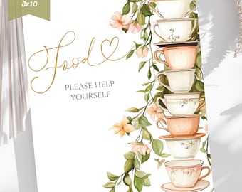 Bridal Shower Food Sign, Bridal Shower Food Sign, Food Sign, Tea Brunch Food Please Help Yourself, Tea Party Food Sign, Event Food Sign, Tea