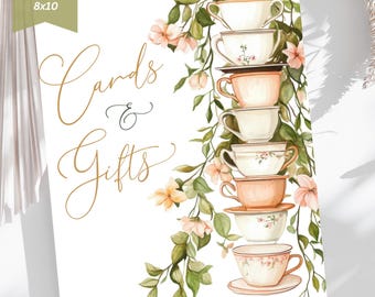 Bridal Shower Cards and Gifts Sign, Bridal Shower Card Sign Gift Sign, Tea Brunch Cards & Gifts Sign, Tea Party Gift Sign, Gift Table Sign