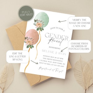 Sage and Pink Gender Reveal Invitation Digital Download, Green and