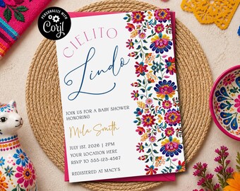 Cielito Lindo Invitation, Editable Mexican Style Baby Shower Invite, Talavera, Editable Instant Download, Gender Neutral, Mexican Flower