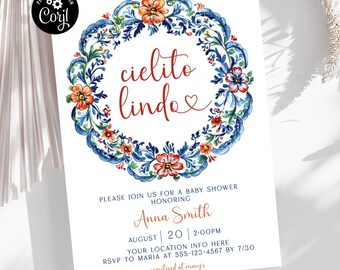 Cielito Lindo Invitation, Editable Mexican Style Baby Shower Invite, Talavera, Editable Instant Download, Gender Neutral, Mexican Flower