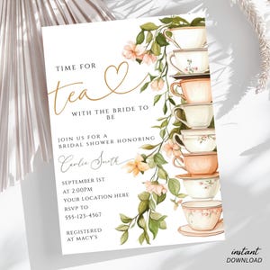 Zeit für Tee mit der Braut zu sein, Tee Brautdusche Einladung, Brautdusche Einladung, Tee-Party Einladung, Teedusche einladen, Teetasse