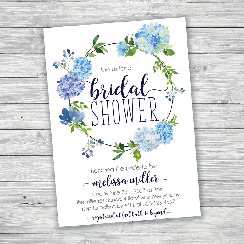 Hydrangea Bridal Shower Invitation Blue Bridal Shower Etsy