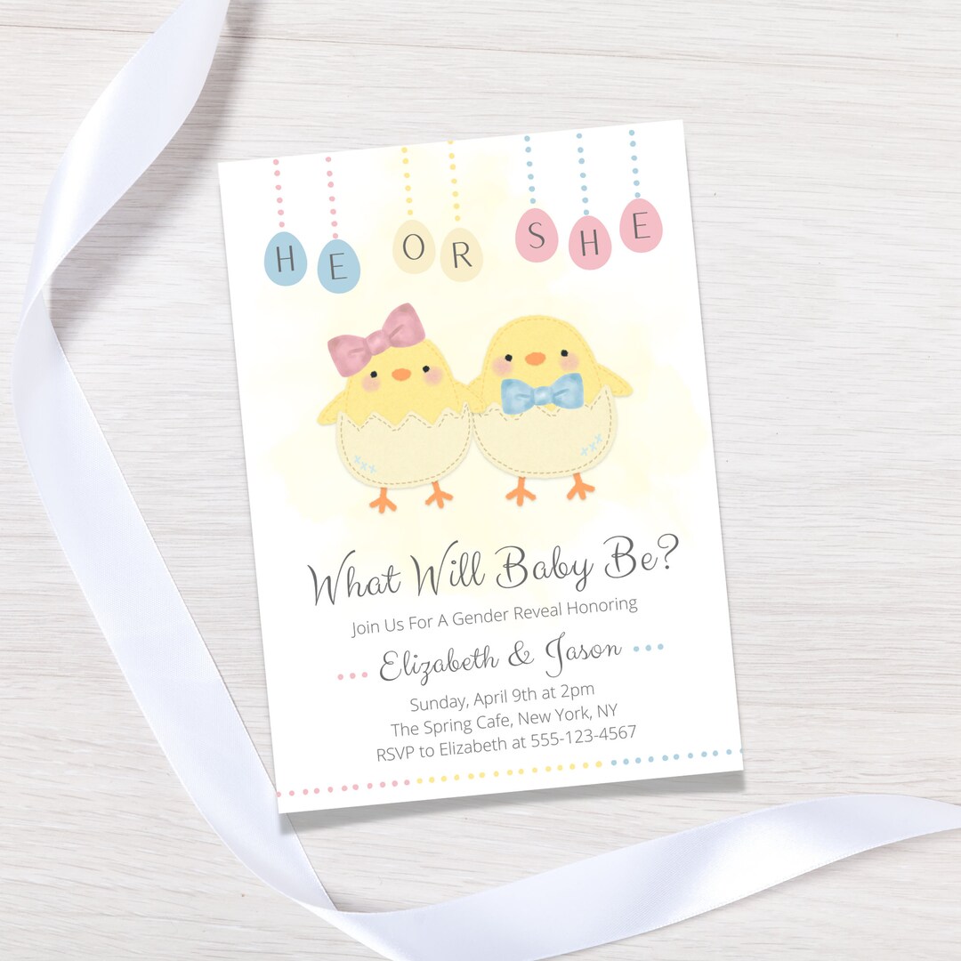 Easter Gender Reveal Invitation Spring Gender Reveal Etsy