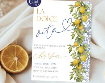 La Dolce Vita Bridal Shower Invitation, Ciao, Italian Lemon Citrus, Amalfi Coastal Invite, Summer Italy, Instant Download Editable Template