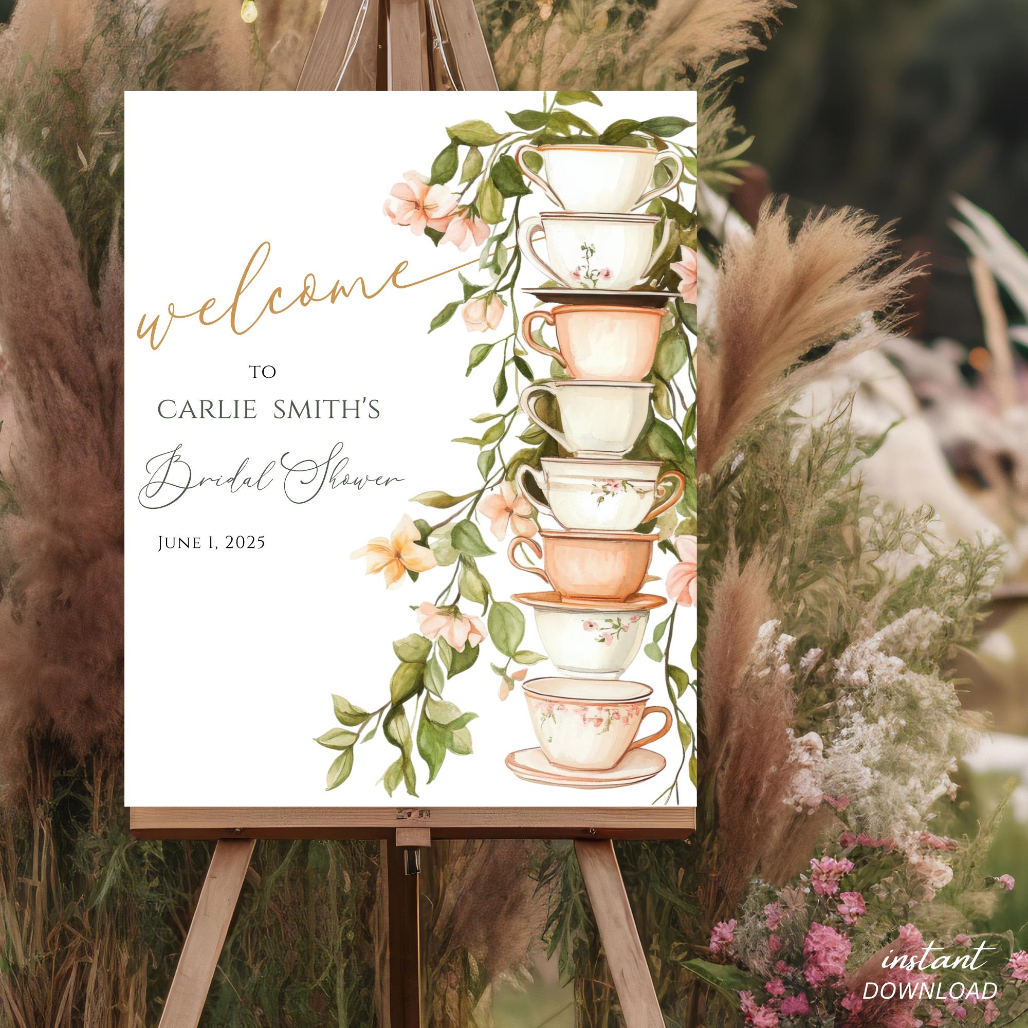 Bridal Shower Welcome Sign, Time for Tea Bridal Shower Sign, Event Welcome Sign, Tea Brunch Welcome Sign, Tea Party Welcome Sign, Tea Bridal
