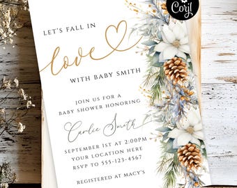Christmas Shower Invitation, Christmas Baby Shower, Winter Baby Shower Invite, Christmas Flowers Invitation, Winter Baby Theme, Evergreen