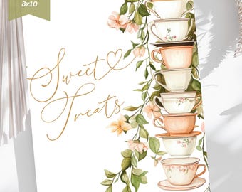 Bridal Shower Sweets and Treats Sign, Bridal Shower Dessert Sign, Treats Sign, Tea Brunch Treats and Sweets Sign, Tea Party Desserts Sign