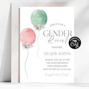 Sage and Pink Gender Reveal Invitation Digital Download, Green and Pink