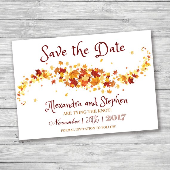 fall autumn leaves save the date fall save the date falling etsy