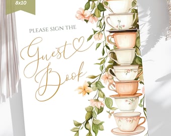 Bridal Shower Guest Book Sign, Time for Tea Bridal Shower Sign, Guest Book Sign, Tea Brunch Guest Book Sign, Tea Party Guest Sign Tea Bridal
