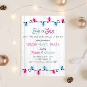 Christmas Gender Reveal Invitation Digital Christmas Lights Gender