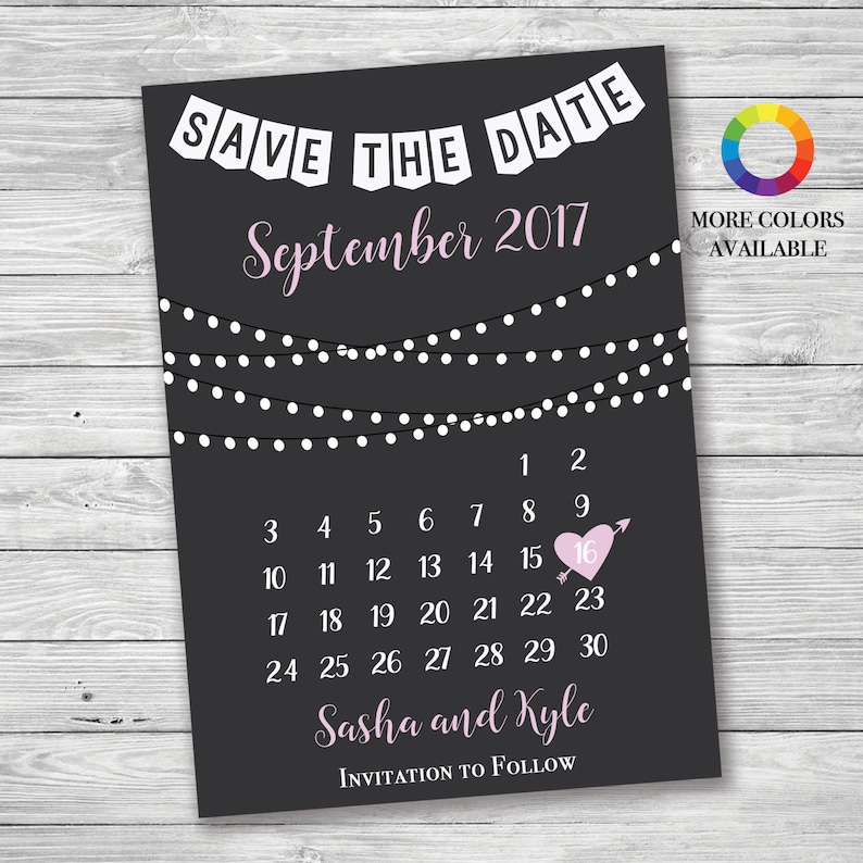 Calendar Heart String Lights Save the Date, Calendar Save Date, String