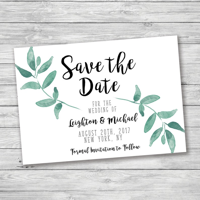 Green Leaf Branch Printable Save the Date Green Save the Date Nature Save the Date Eucalyptus Save the Date Simple Save the Date