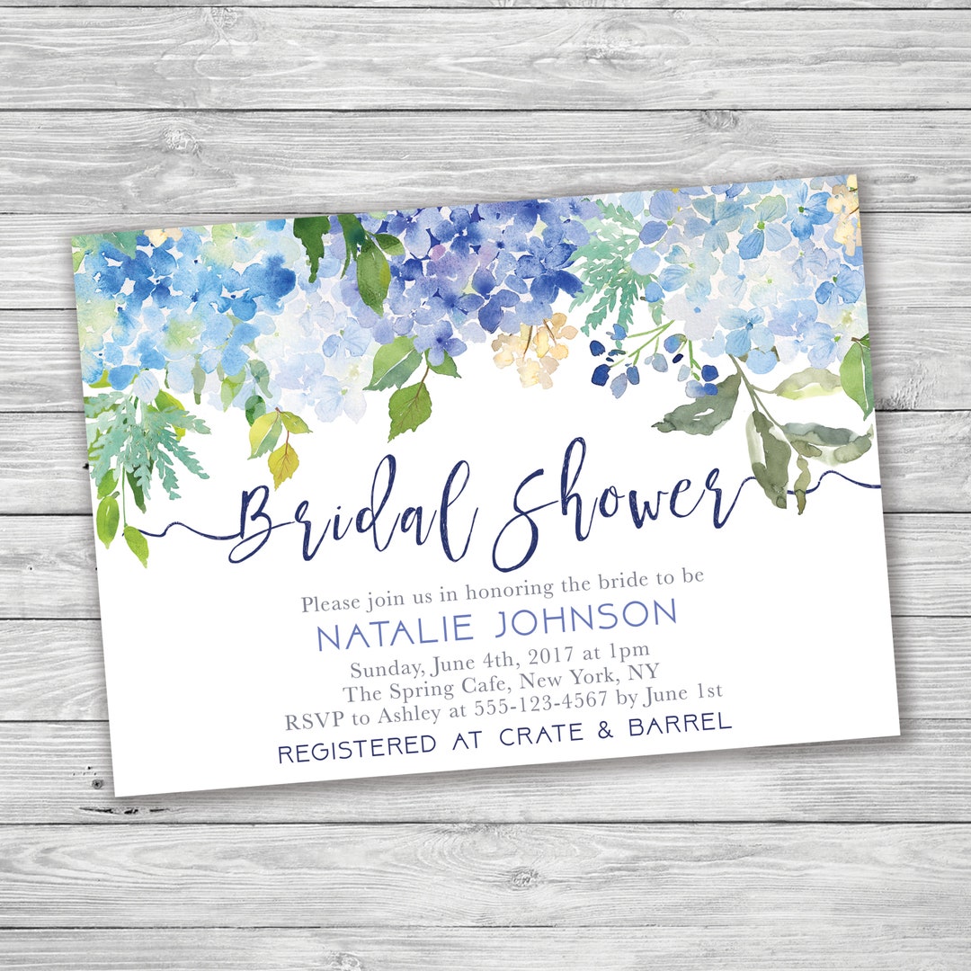 Hydrangea Bridal Shower Invitation Blue Bridal Shower Etsy
