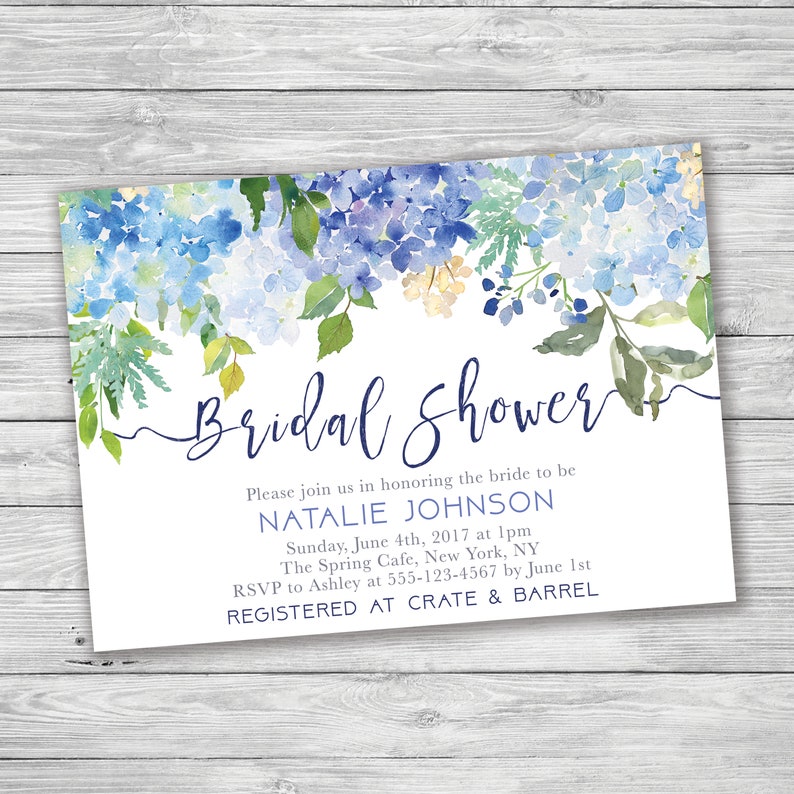 Hydrangea Bridal Shower Invitation Blue Bridal Shower Etsy