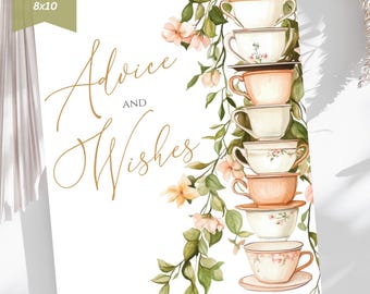 Bridal Shower Advice and Wishes Sign, Bridal Shower Advice Sign, Wishes Sign, Tea Brunch Wishes for the Bride to Be, Tea Party Advice & Wish