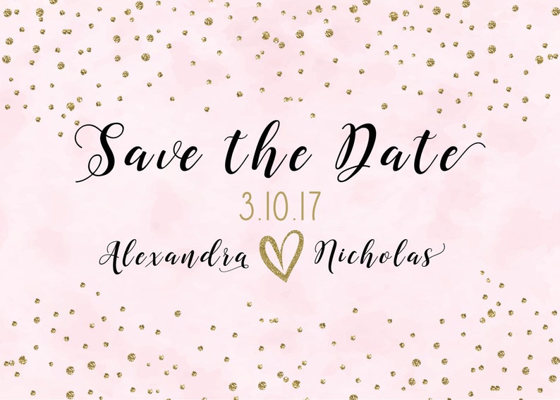 Glitter Heart Printable Save the Date Confetti Dots Glitter Stars Sparkle Silver and Gold Save the Date Custom Color Save the Date