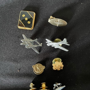Rare Vintage 40s World War II Pins - US Military Eagle, Army Air Forces, Boeing B-17, Lockheed Lightning P-38, Bomber Airplane